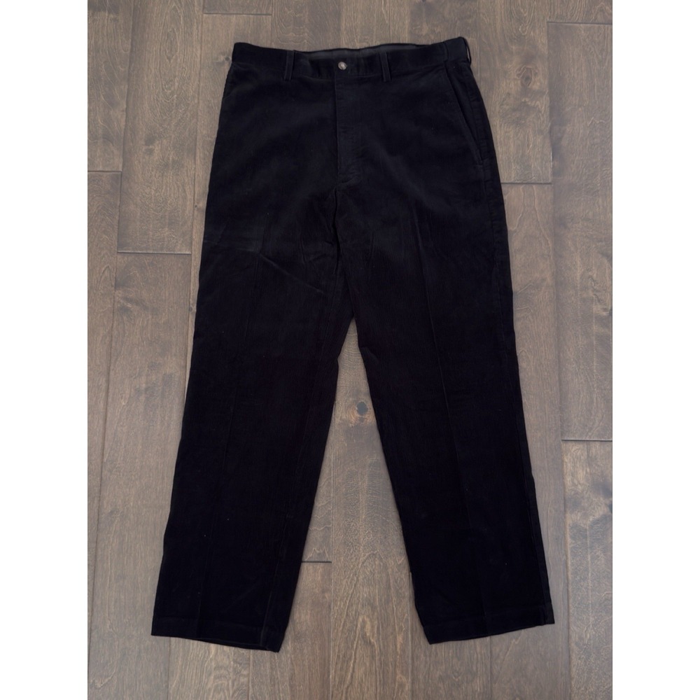 Haggar Men Flat Front Black Corduroy Expandable Waist Dress Pants 34X28.5 Cotton